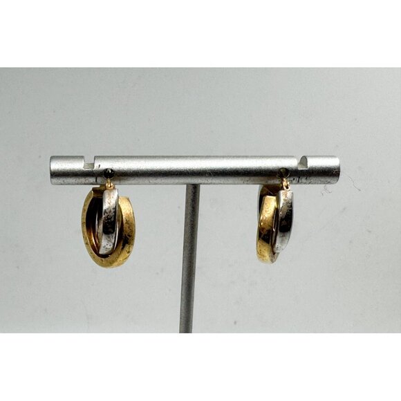 Andrea Candela CJI 14k White Yellow Gold Twined Hoop Huggie Earrings - Picture 3 of 6